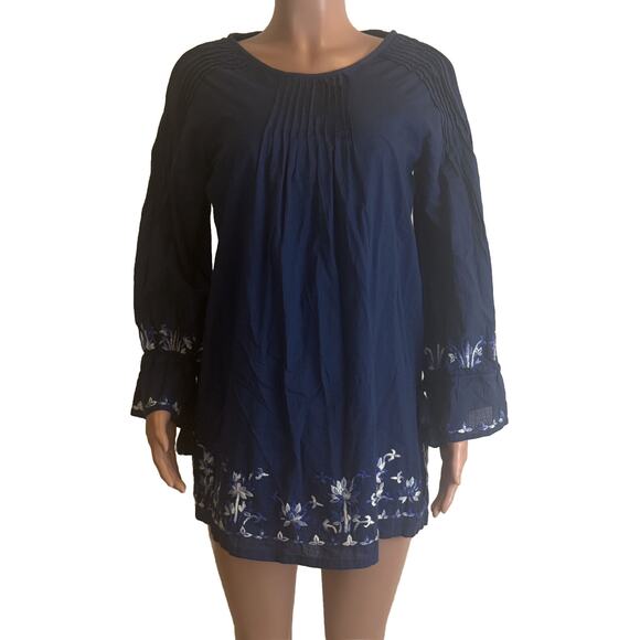 Roller Rabbit Mini Dress Size XS Navy Blue Embroidered Smocked Tassel Tunic - Picture 1 of 16